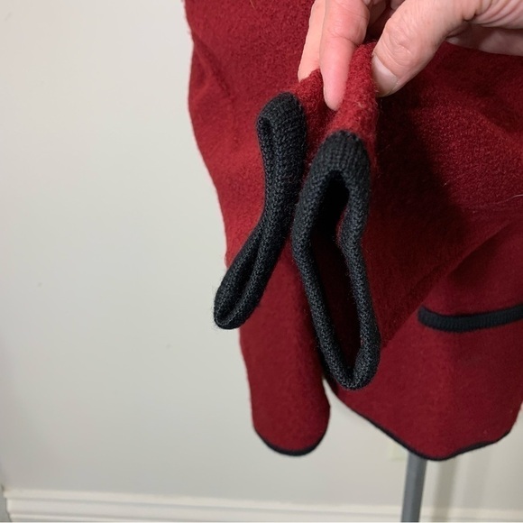 𝅺VINTAGE 80's Feu Rouge Embroidered Country Red pure Wool Shacket Cardigan Sz L - Picture 8 of 13